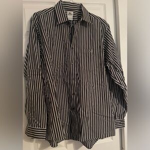 Lacoste Men's Black and White Striped Button Down Shirt Sz 44 Hong Kong Preppy